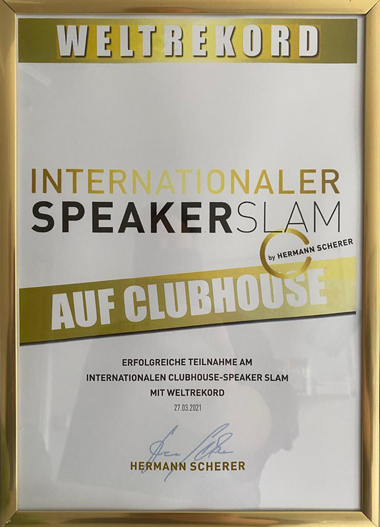 Urkunde Internationaler Speaker Slam